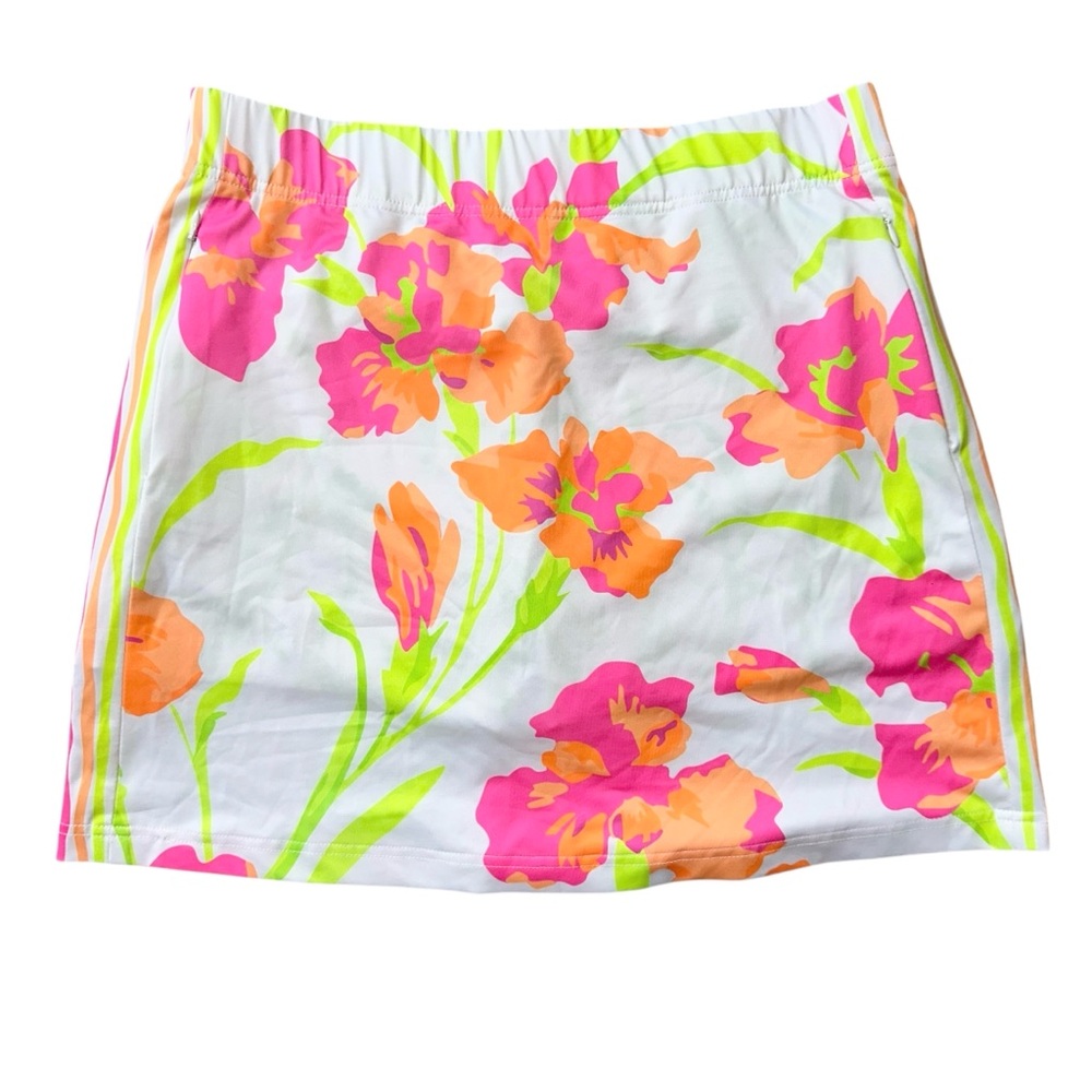 Gretchen Scott Bright Pink Orange Green & White Floral Print Preppy Skort Medium